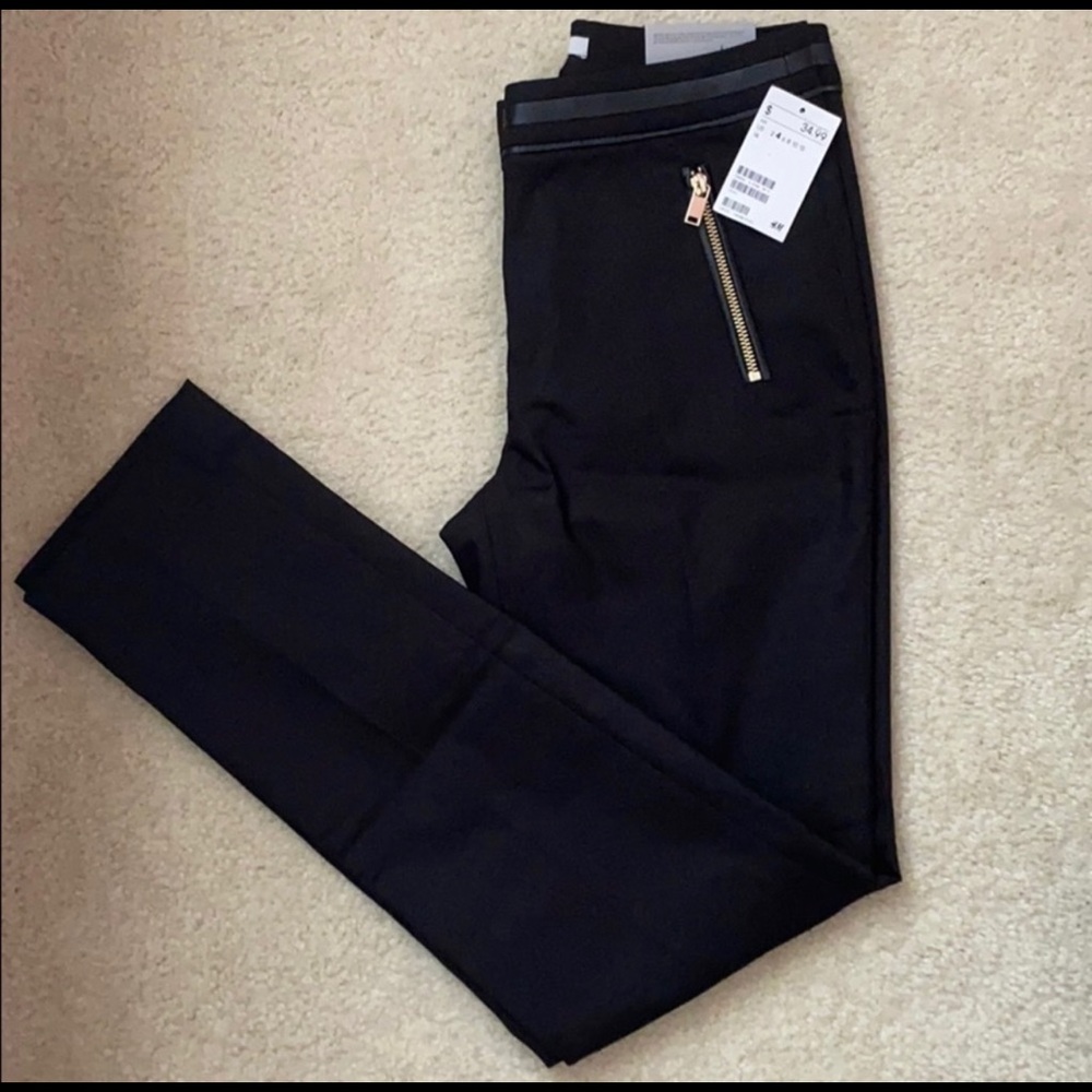 NWOT H&M Black Dress Pants w/ Leather Trim